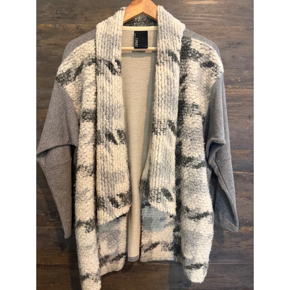 Dolan Womens Grey Mohair Wool Blend Mixed Media Open Front Cardigan S